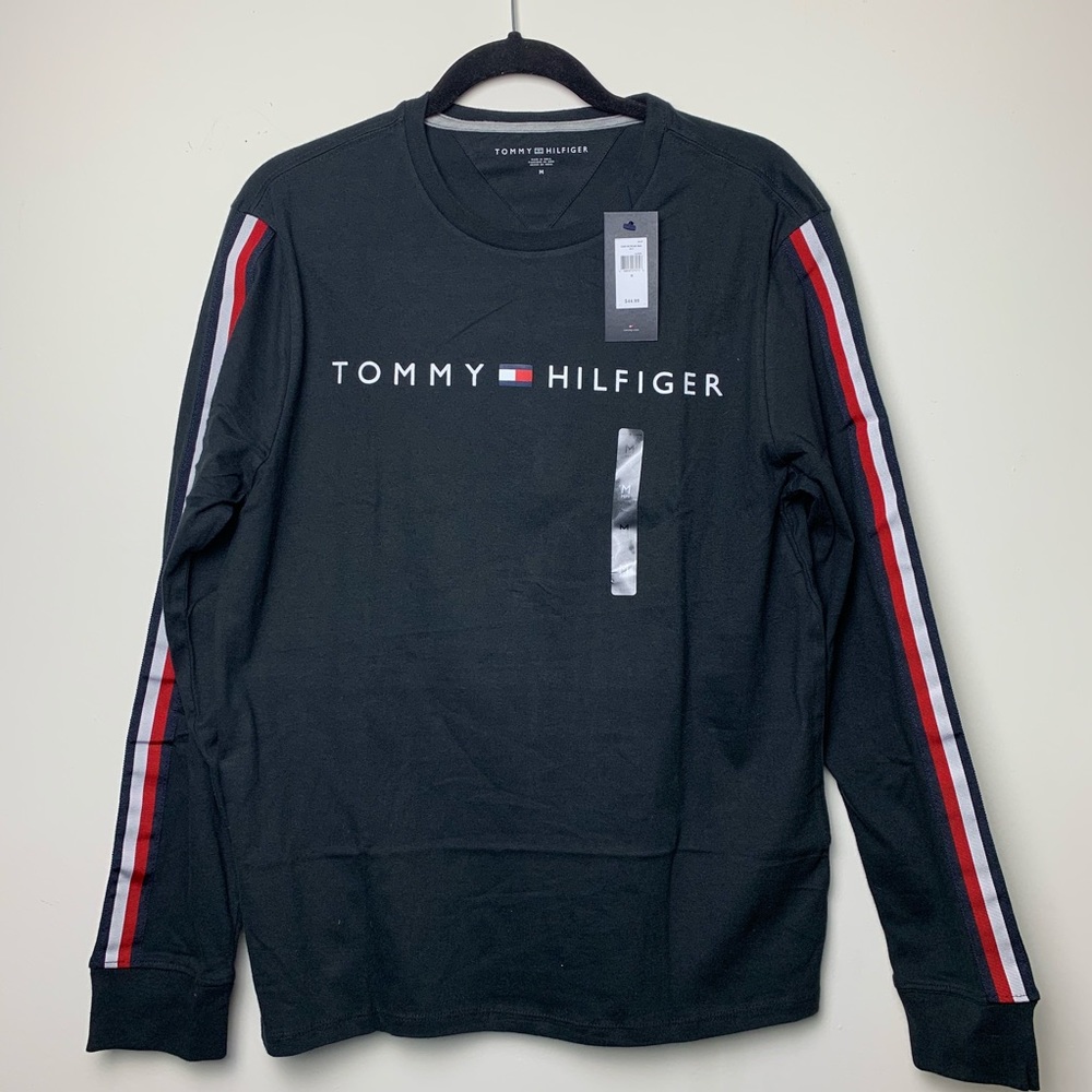 🔥Black Tommy Hilfiger Long Sleeve Stripe T shirt